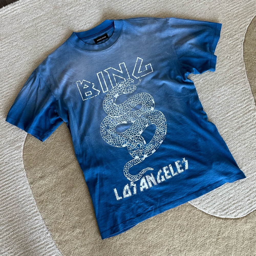 Anine Bing Ashton Snake T-Shirt in Washed Electric Blue